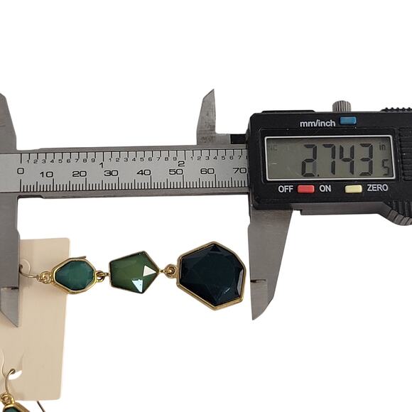 Forever 21 Green Gold Tone Geometric Drop Earrings Dangle Statement Boho Chic - Picture 6 of 7